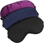Silk-Sleep-Mask Eye-Mask Eye-Cover Eyeshade - 100% Silk Soft Adjustable Strip Eye Cover(Black+Dark Blue+Purple)