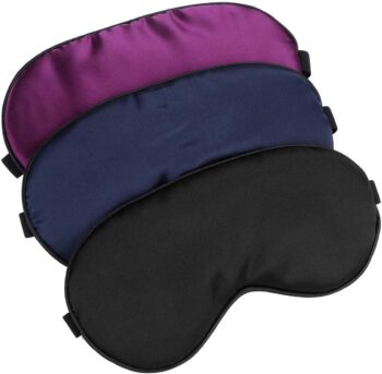 Silk-Sleep-Mask Eye-Mask Eye-Cover Eyeshade - 100% Silk Soft Adjustable Strip Eye Cover(Black+Dark Blue+Purple)