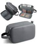 Travel Toiletry Bag - Water Resistant Travel Essentials for Women and Men, Compact Leather Toiletries Organizer with Handle, Versatile Cruise Ship Essentials, Grey, Medium