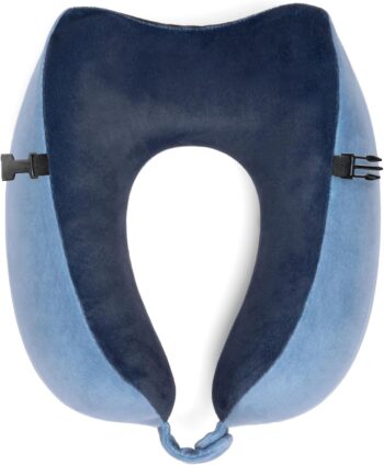 Memory Foam Neck Travel Pillow Set - Portable Lightweight U-Shaped Stuffable Travel Neck Pillow for Car, Airplane Travels and Sleep, Blue