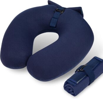 Neck Pillow Airplane, neck pillow for traveling, Neck Support Sleeping Essentials, Single-Breath Inflation Portable Inflatable Travel Pillow, For Long Flight, Airplanes, Traveling, Car (Blue)