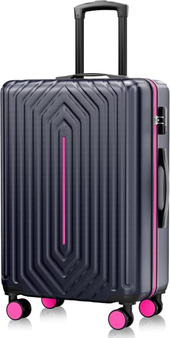 28 inch Luggage Hardside and Lightweight Suitcase with Spinner Wheels  for Travel Business,Rose Red With Dark Blue