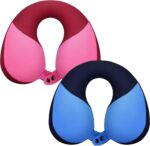 Kids Travel Neck Pillow 2PCS Softly Double Support Neck Pillow for Car & Airplane, Traveling Gifts for Toddler & Children(Blue & Pink)