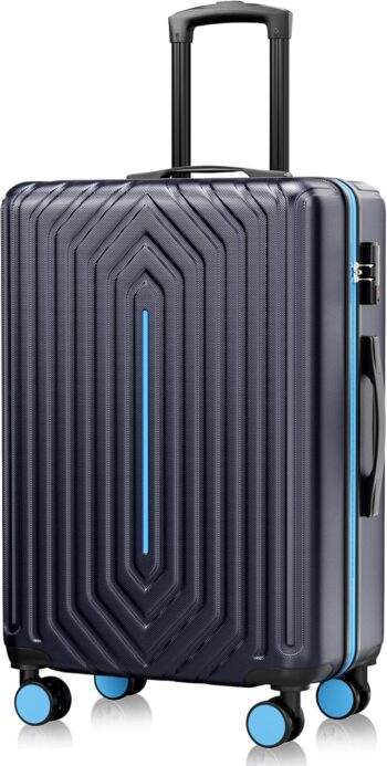 28 inch Luggage Hardside and Lightweight Suitcase with Spinner Wheels  for Travel Business,Blue With Dark Blue