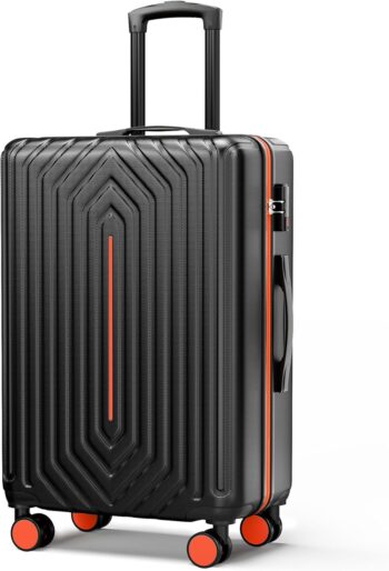 28 inch Luggage Hardside and Lightweight Suitcase with Spinner Wheels  for Travel Business,Orange With Black